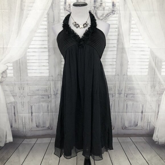 Max and Cleo Size 10 Little Black Dress V Neck Halter Cocktail Formal Open Back - Picture 1 of 10